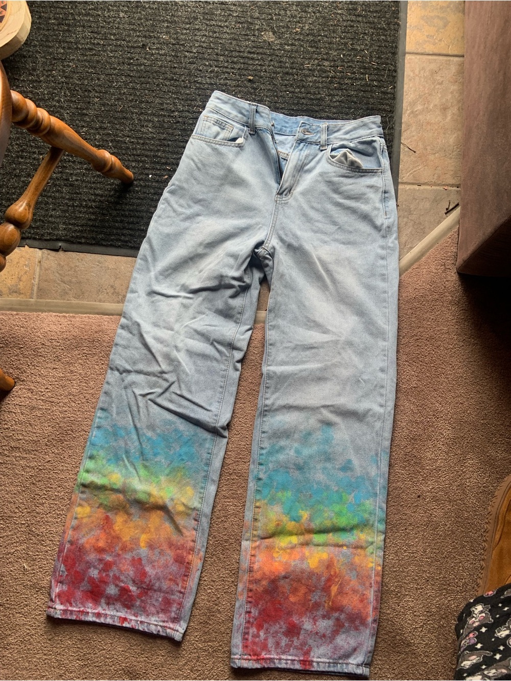 Light Wash Women's Jeans with Rainbow Dip-Dye Detail